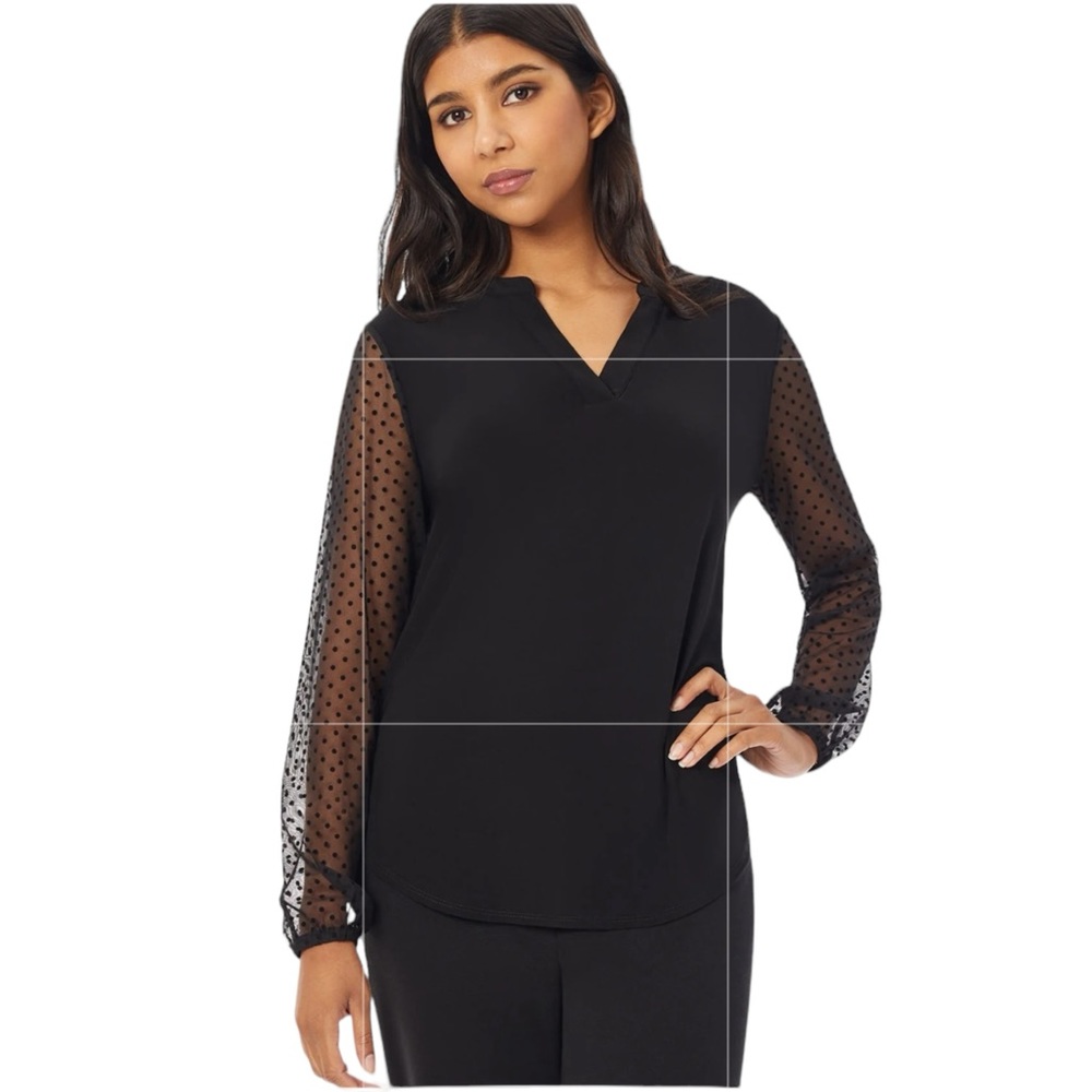 Kasper Knit V-Neck Long Sleeve Curved Hem Top NWT (TSE)